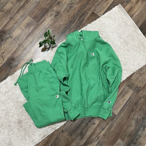 Champion Reverse Weave Women's Size M/L Green Sweatsuit Sweatpants Hoodie Set - Picture 1 of 9